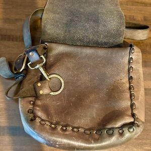 Vintage 1970s brown leather crossbody purse